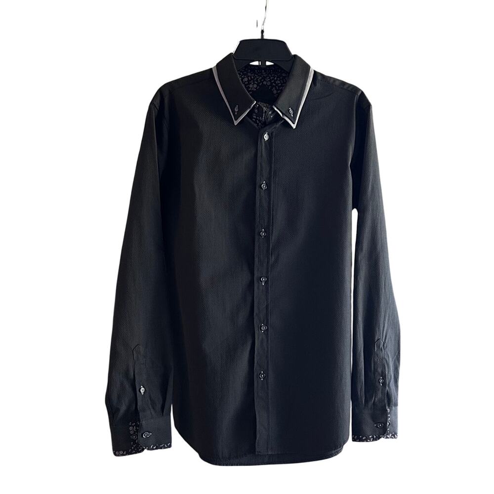 Eighth Avenue Men's Dress Shirt Black Long Sleeves, Size L